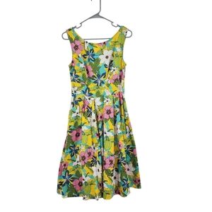 Miss Lulo Women's Retro Vibrant Floral Fit and Flare Knee Length Dress